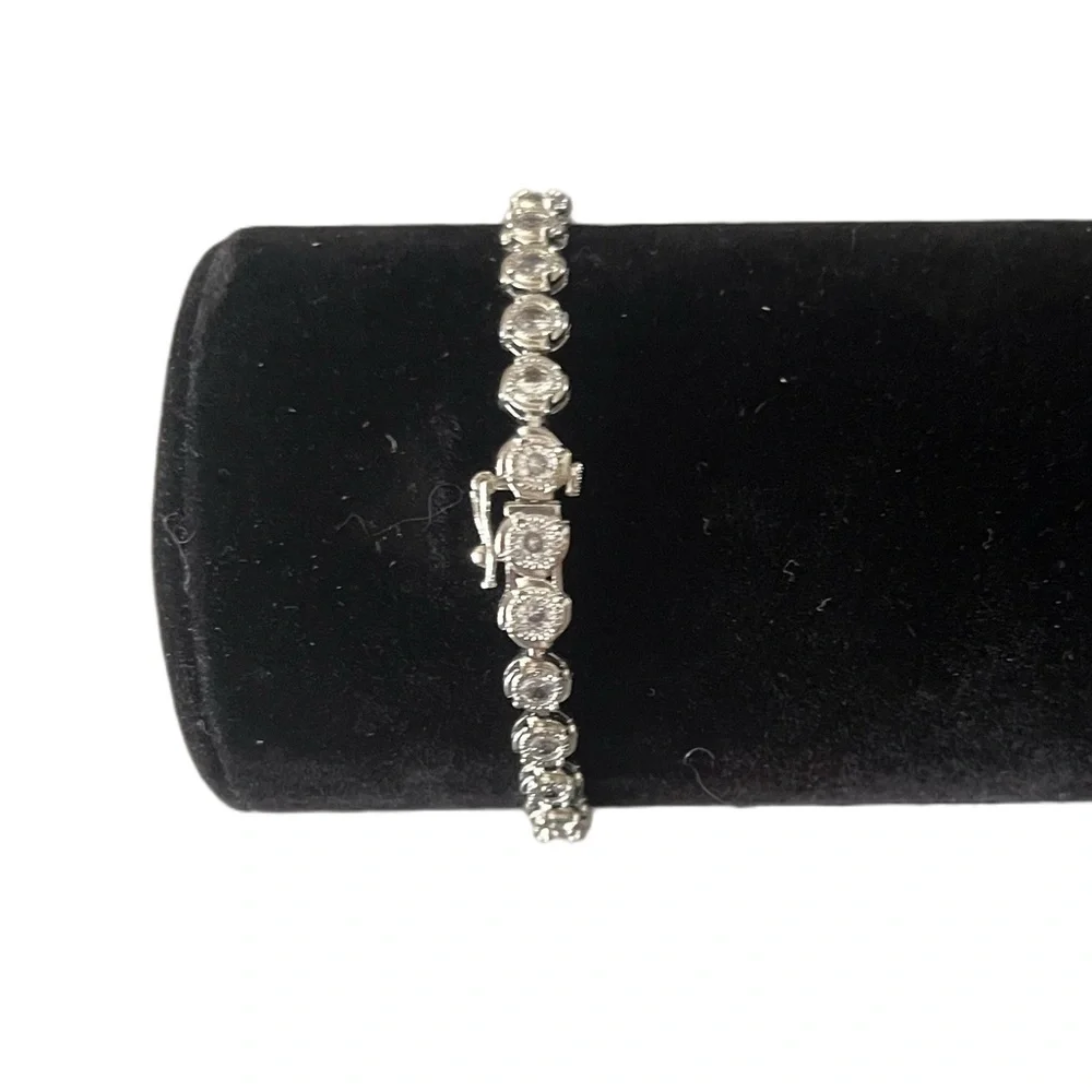Silver Tone Sparkling CZ Tennis Bracelet
